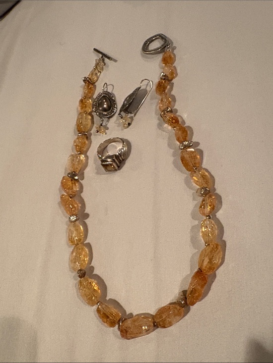 Silpada Jewelry - Silpada Citrine Bead Necklace with Silver Accents Square Citrine Ring, earrings
